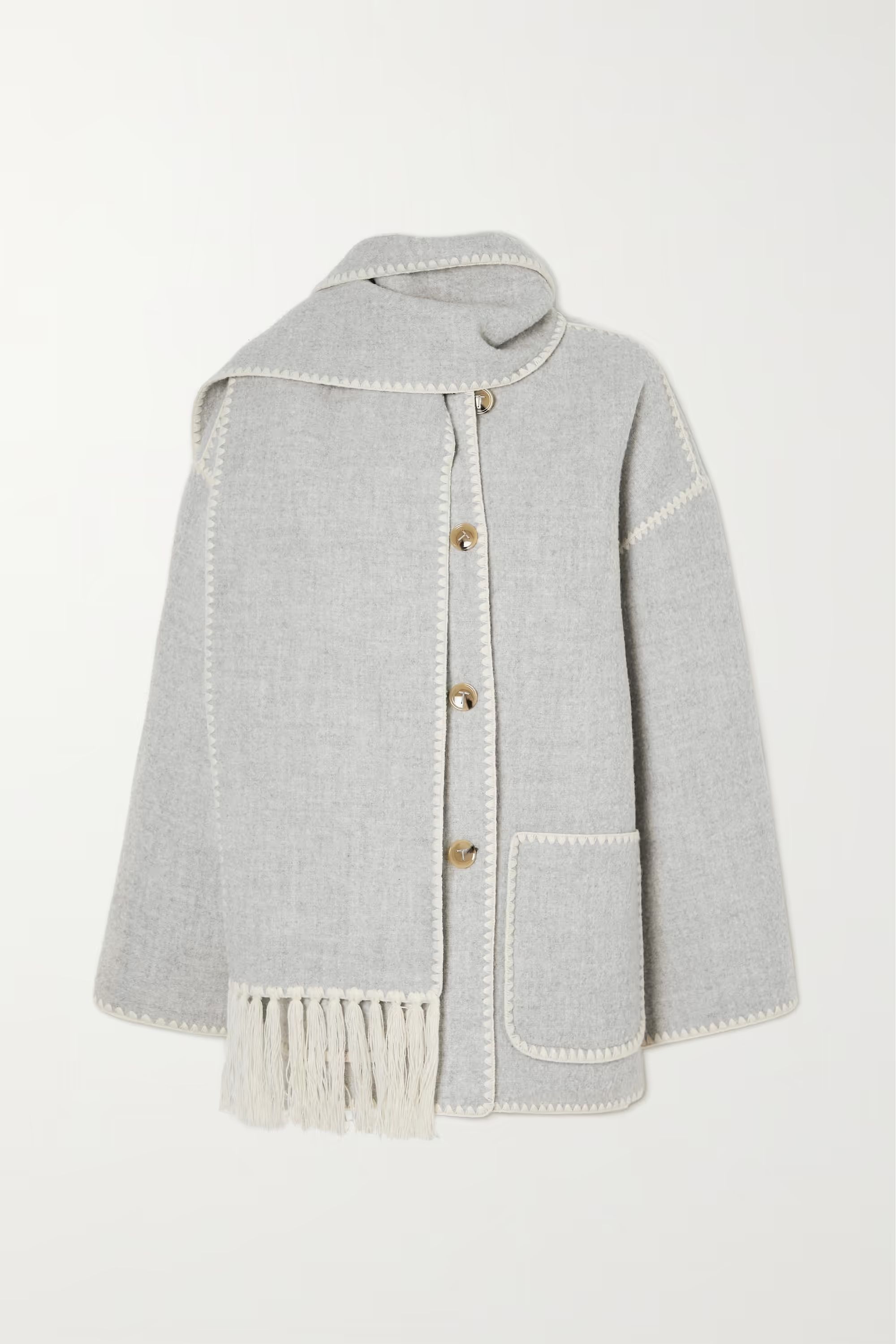 Gray Draped fringed wool-blend jacket | TOTEME | NET-A-PORTER | NET-A-PORTER (UK & EU)
