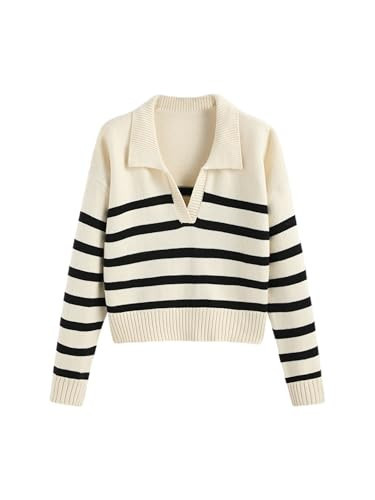 CIDER Women’s Polo Sweater Striped Collared Lightweight Long Sleeve V Neck Pullover Fall Sweater Tops 2025 | Amazon (US)
