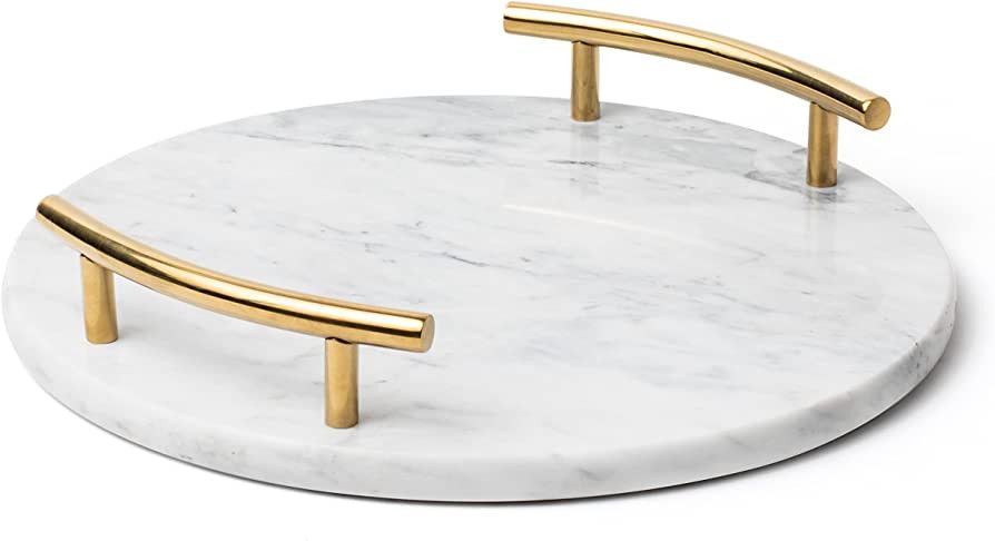 White Marble Tray with Gold Handles - Marble Perfume Tray for Vanity - Round Decorative Tray (Rou... | Amazon (US)
