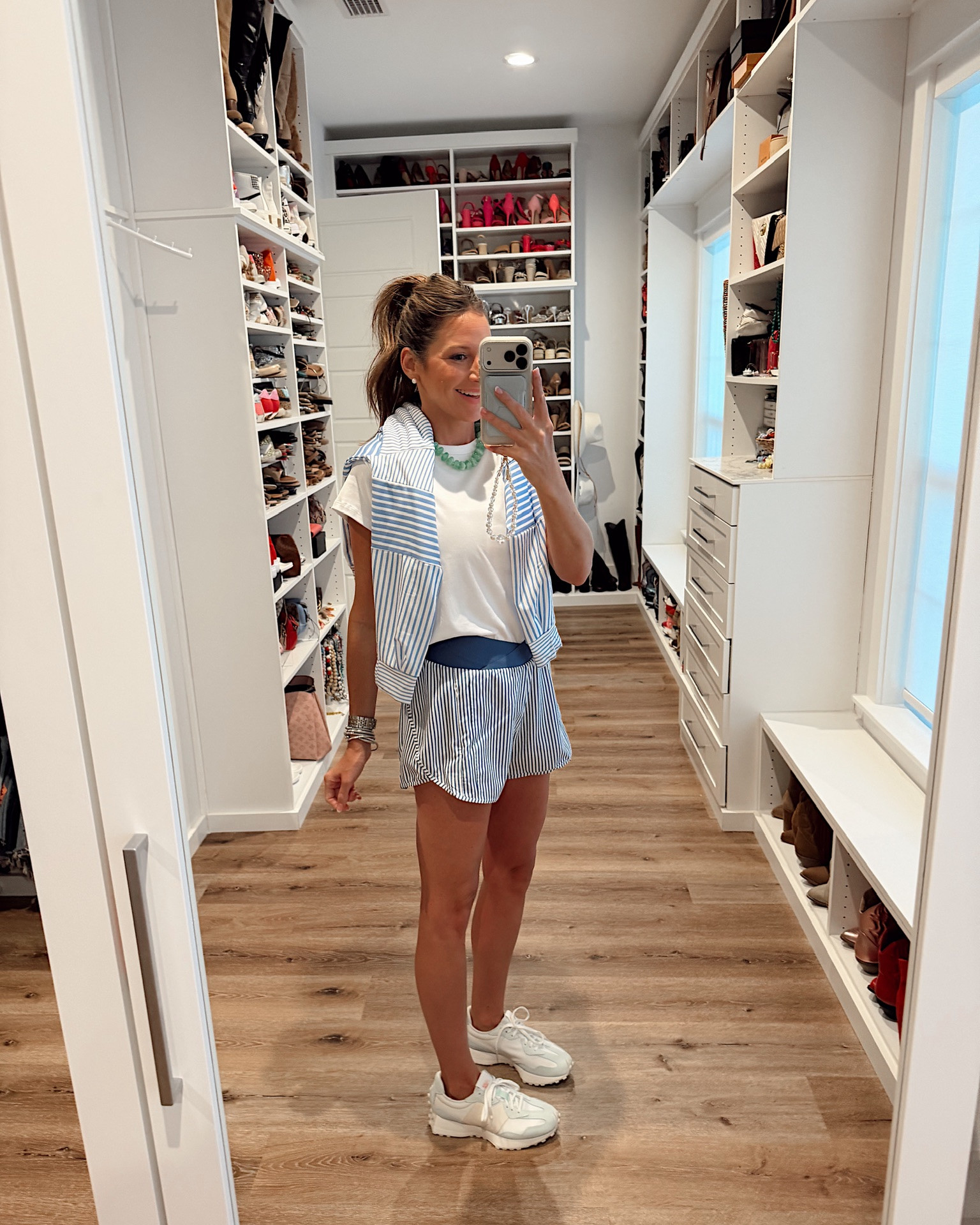 In a medium pullover, medium white tee, small shorts, sneakers, necklace and accessories - fits tts.

#LTKootd #LTKgrwm #LTKSeasonal