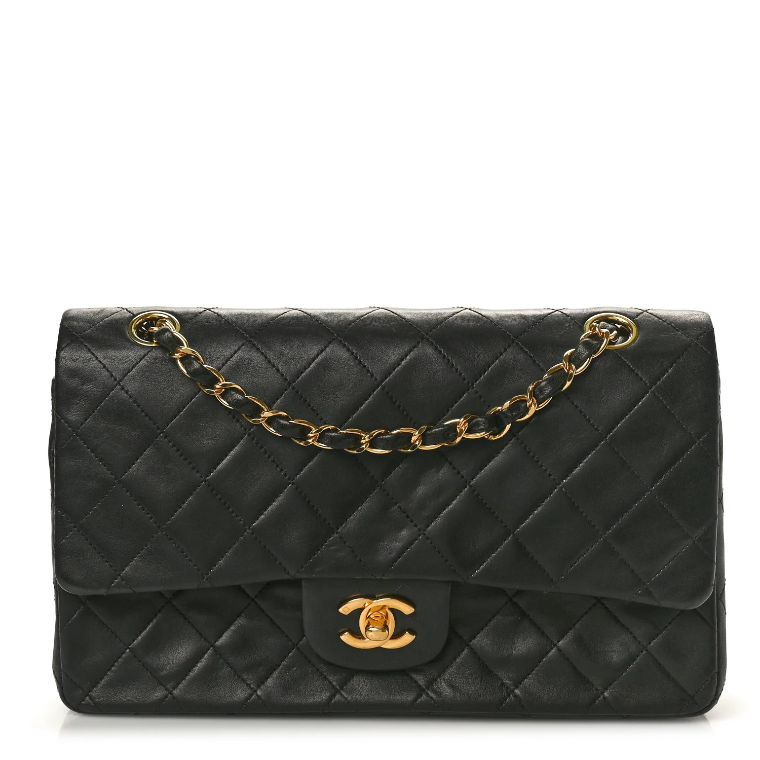 Lambskin Quilted Medium Double Flap Black | FASHIONPHILE (US)