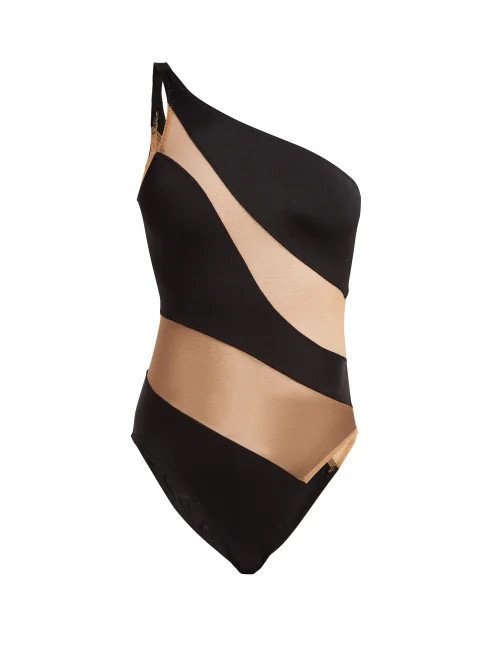 Norma Kamali - Mio One-shoulder Mesh Panelled Swimsuit - Womens - Black Nude | Matches (US)