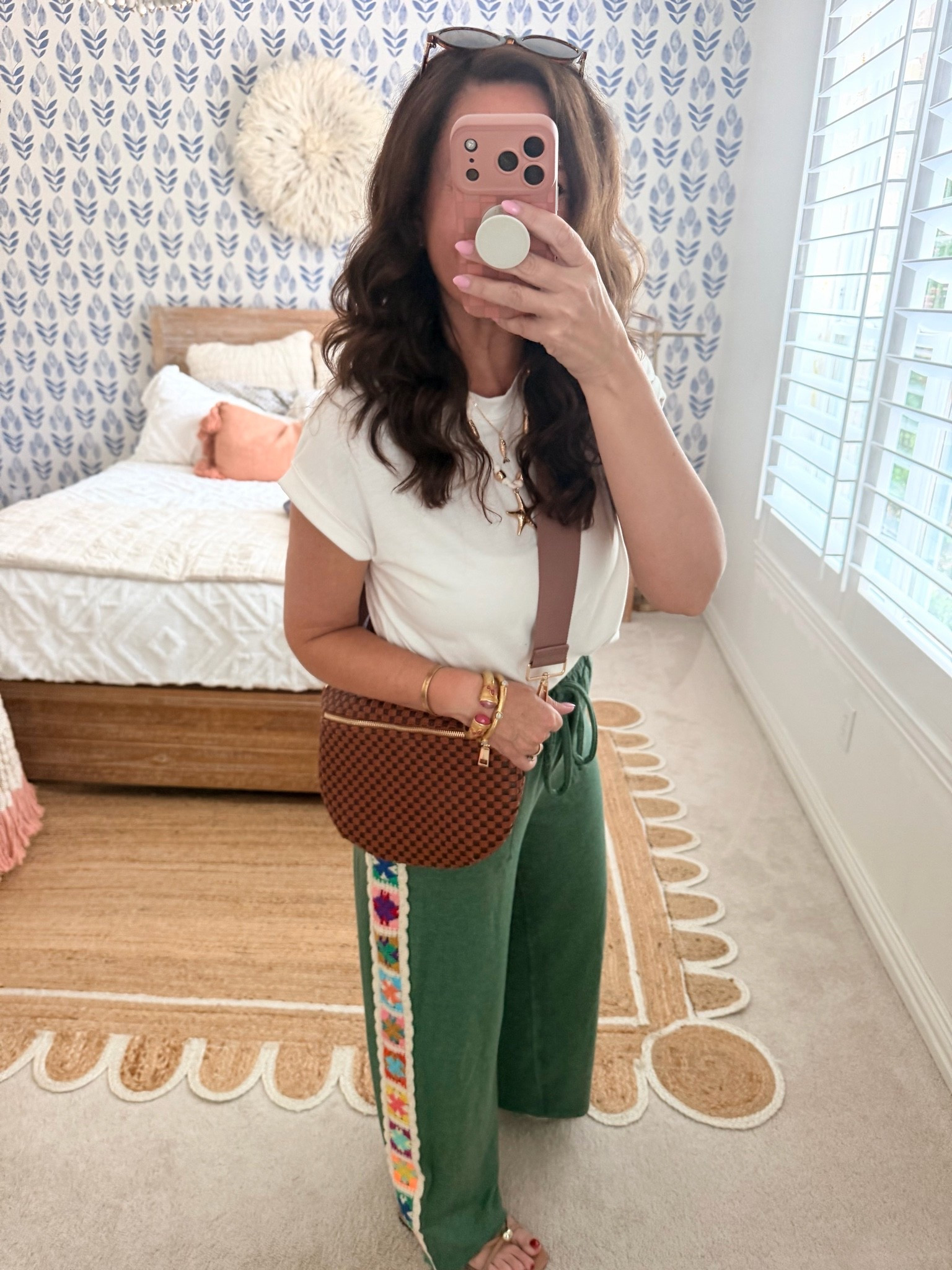Size medium crochet detail pants and basic tee from Amazon. 
.

#LTKootd #LTKmomlife #LTKSeasonal