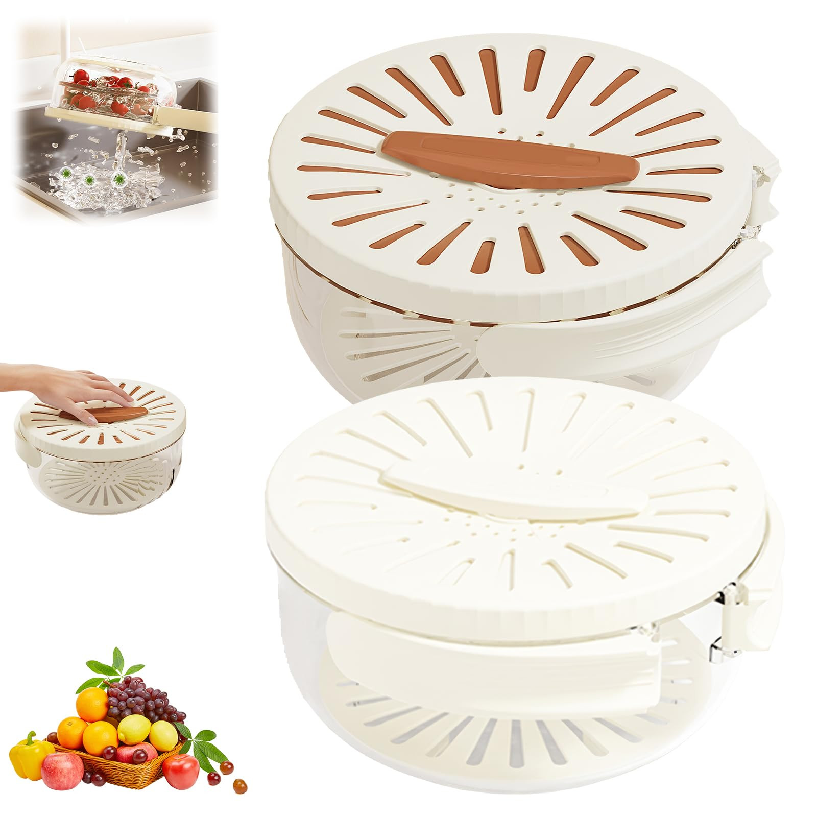 New Draining Basket with Lid, 2 in 1 Multi-function Drain Basket, Drainer for Food, Colander with... | Amazon (US)