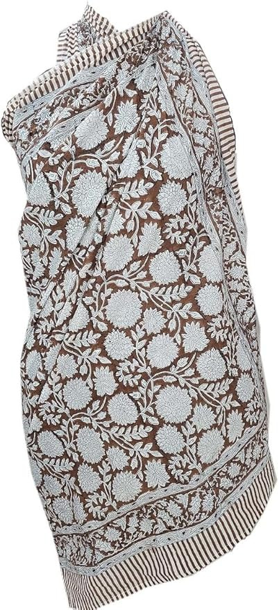 Women's Cotton Hand Block Printed Sarong Coverups for Women Swimsuit Pareo Bikini Wrap Skirt Dres... | Amazon (US)