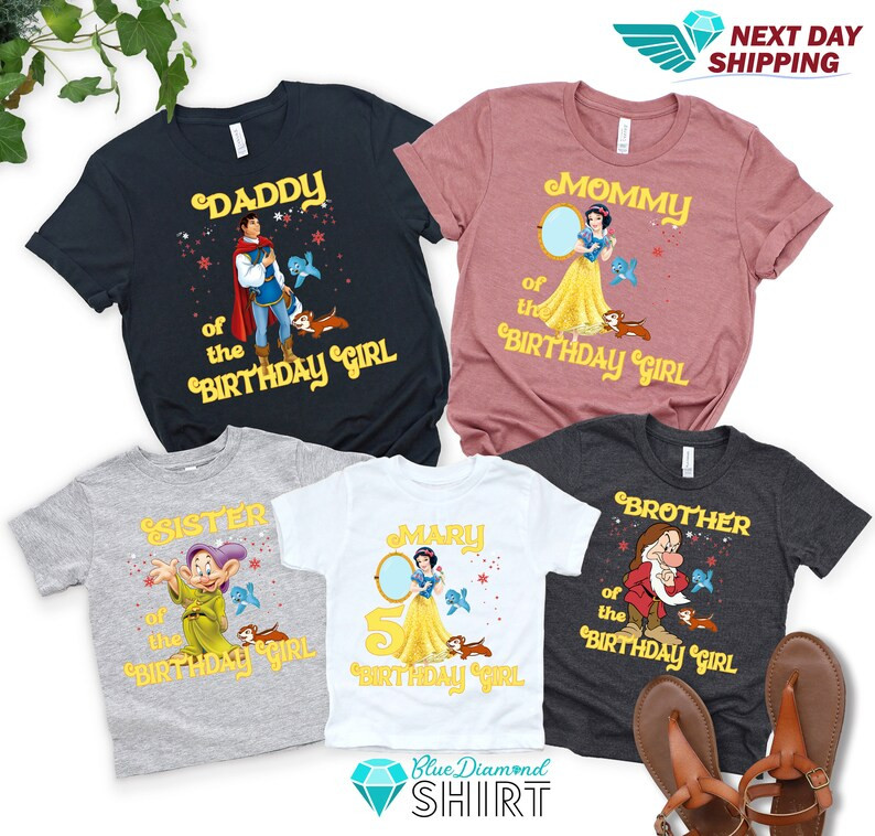 Snow White & Seven Dwarfs Birthday Shirts, Disney Princess Birthday Shirt, Family Matching Shirts... | Etsy (US)