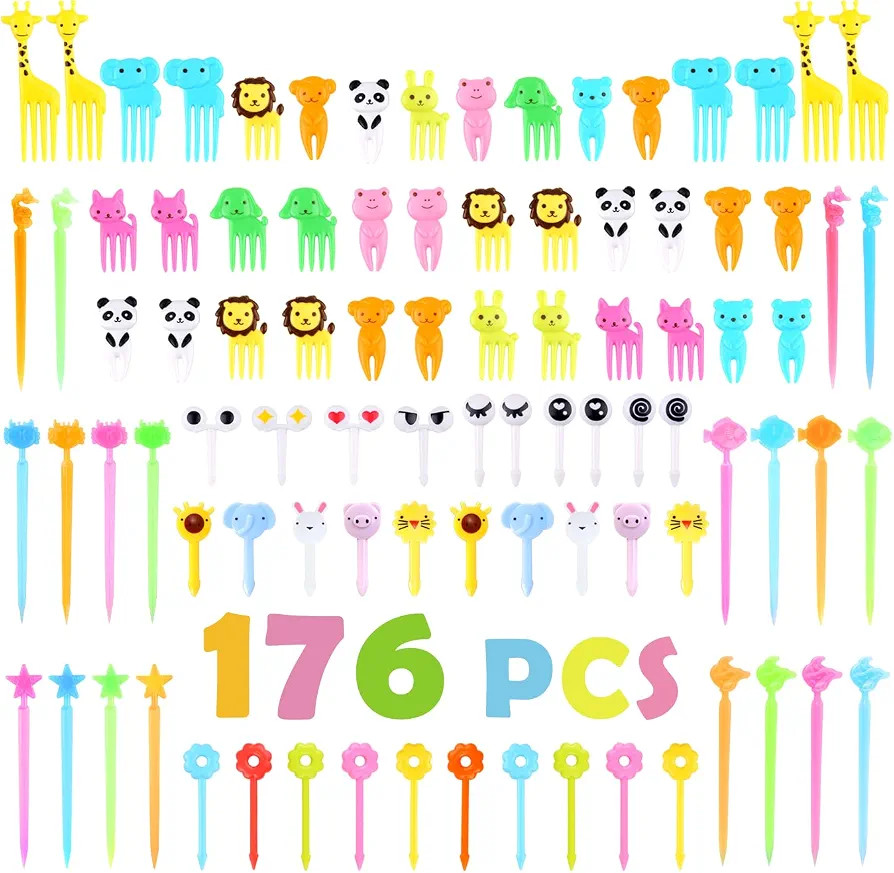 176 Pcs Animal Food Picks for Kids, Fun Bento Picks, Cute Cartoon Animal Fruit Food Toothpicks, L... | Amazon (US)
