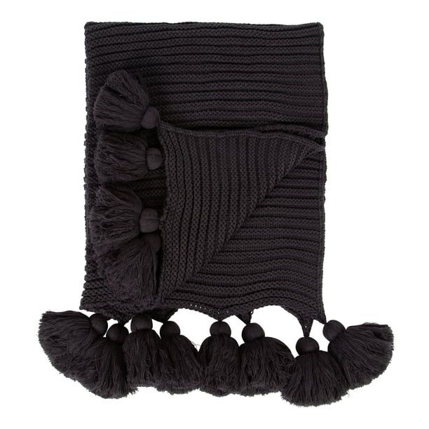Kate and Laurel Tassey Large Chunky Ribbed Knit Throw Blanket with Oversized Corner Tassels, 80 x... | Walmart (US)