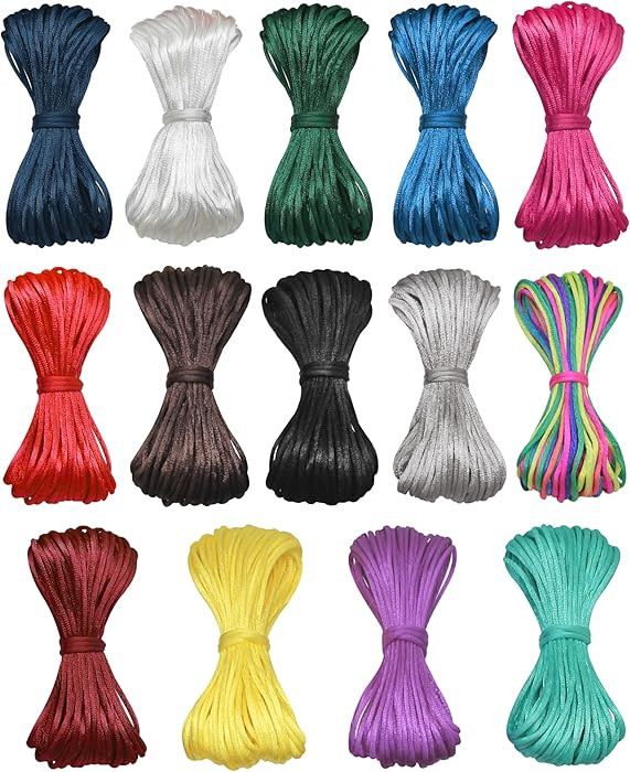 2mm Satin Nylon Trim Cord, Rattail Silk Cord,14 Bundles 140 Yards Assorted Colors Nylon String fo... | Amazon (US)