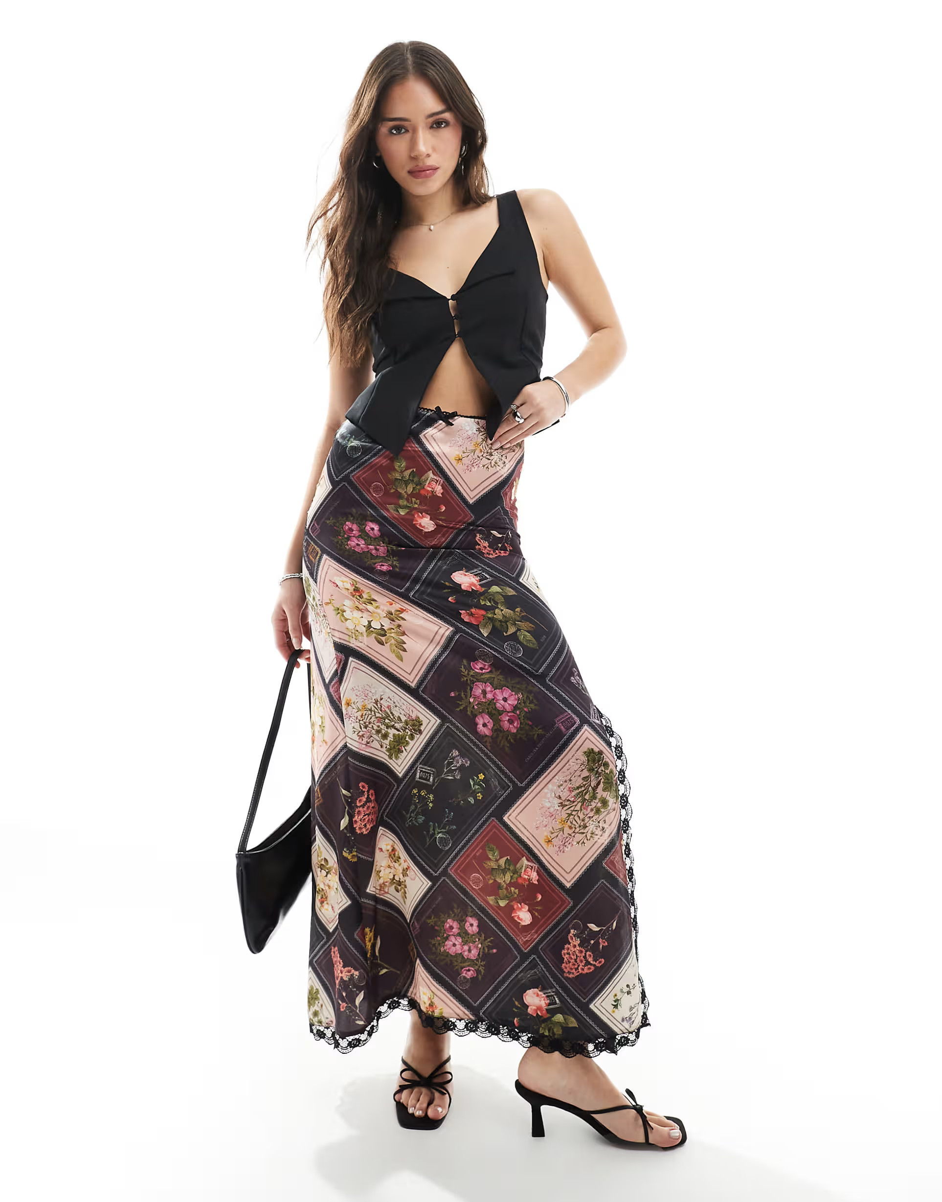 Miss Selfridge maxi skirt in patchwork postcard print | ASOS | ASOS (Global)