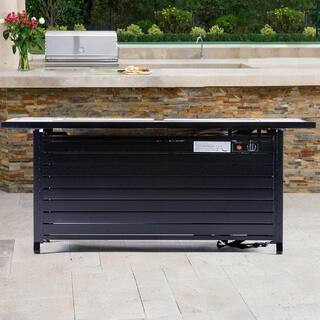 Black 50000 BTU Outdoor 57 in. W Propane Fire Pit Table with Gas Hose, Lava Stones, and Water-Resistant Cover | The Home Depot