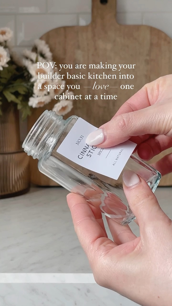 Glass spice jars with bamboo lids, spice jar shelves, builder grade kitchen refresh

#LTKunder100 #LTKhome #LTKFind