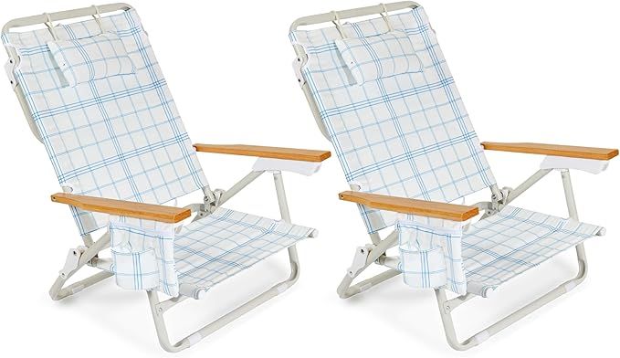 Business & Pleasure Co. Holiday Tommy Chair - Reclining Backpack Beach Chair - Classic Blue Plaid... | Amazon (US)