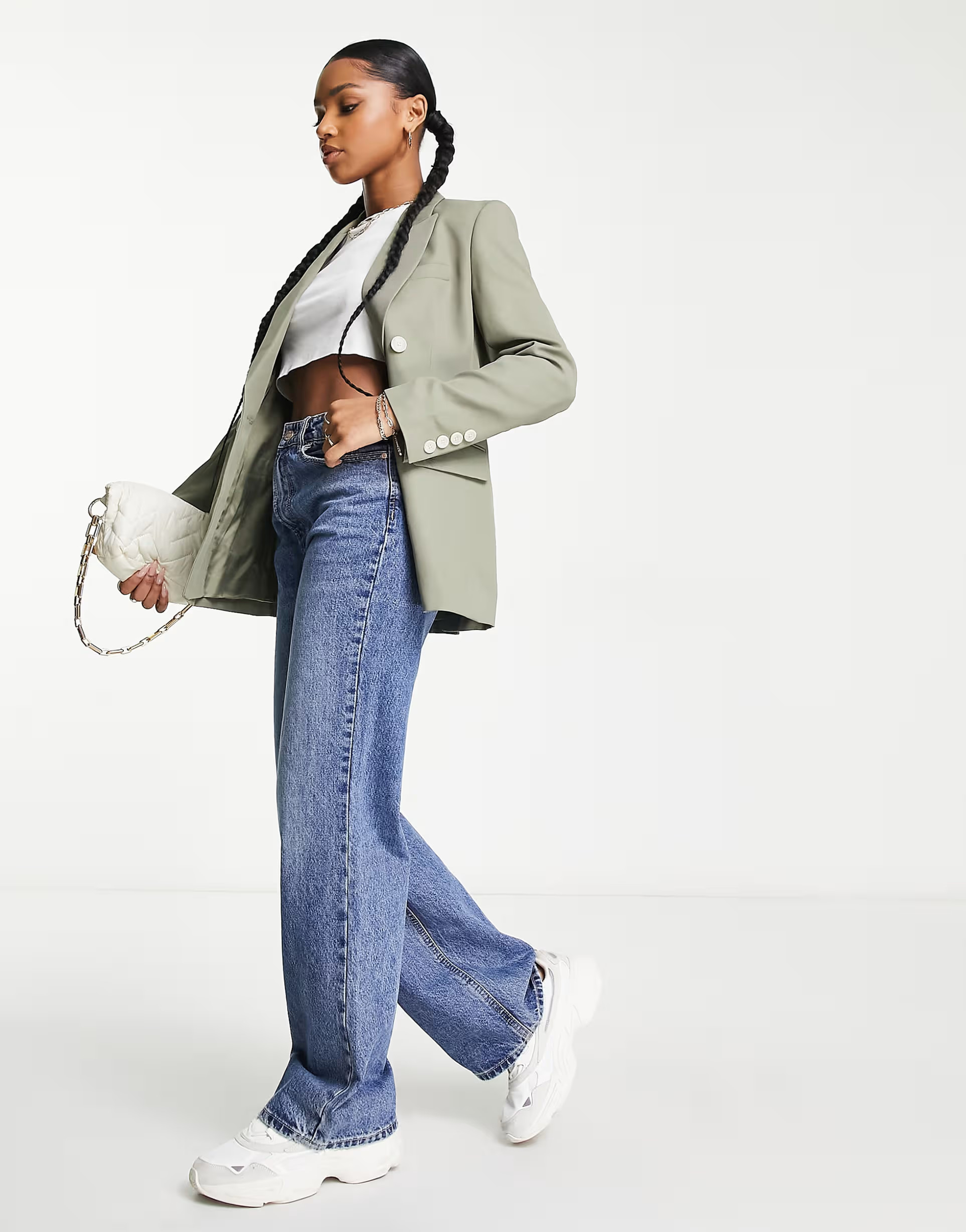 Urban Revivo oversize double breasted blazer in sage | ASOS (Global)
