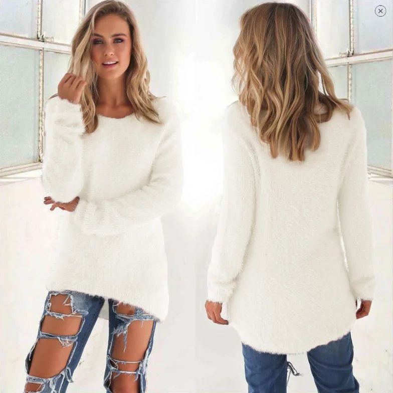 Women's Solid Pullover Sweaters O Neck Long Sleeve Knitted Tops Cotton Wool Loose Casual Tunic Sw... | Walmart (US)