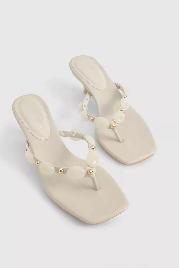 Beaded Toe Post Heeled Mules | Boohoo.com (UK & IE)