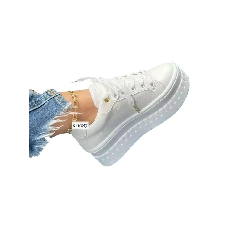 Rockomi Womens Lightweight Casual Shoe Round Toe Sneaker Walking Lace Up Platform Shoes White 9 | Walmart (US)