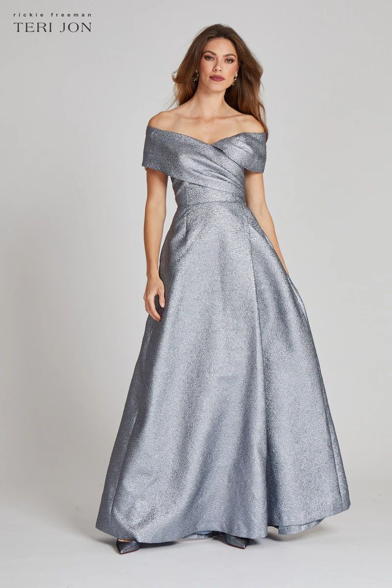 Platinum Off the Shoulder Jacquard Gown | TERIJON