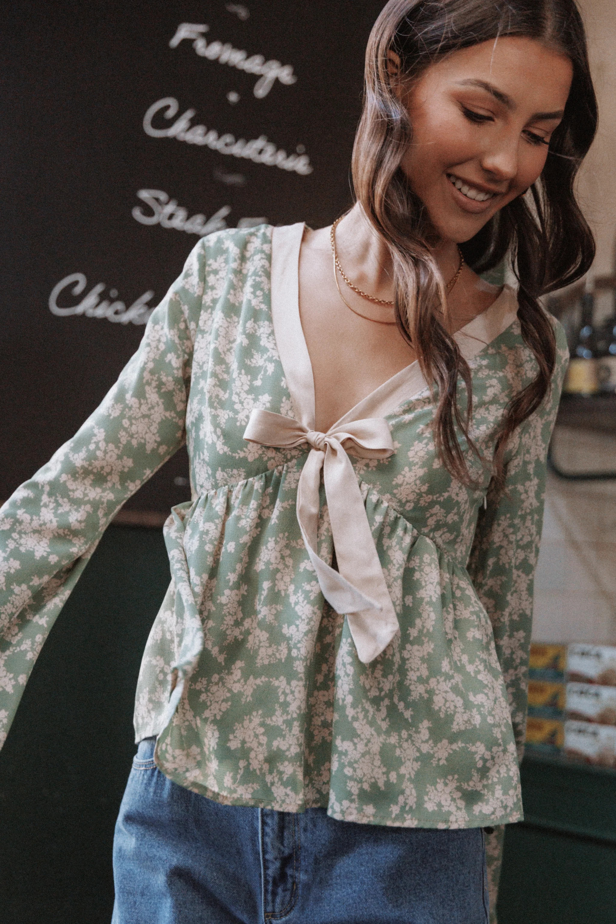 Reeva Long Sleeve Top - Green Floral | Petal & Pup (US)