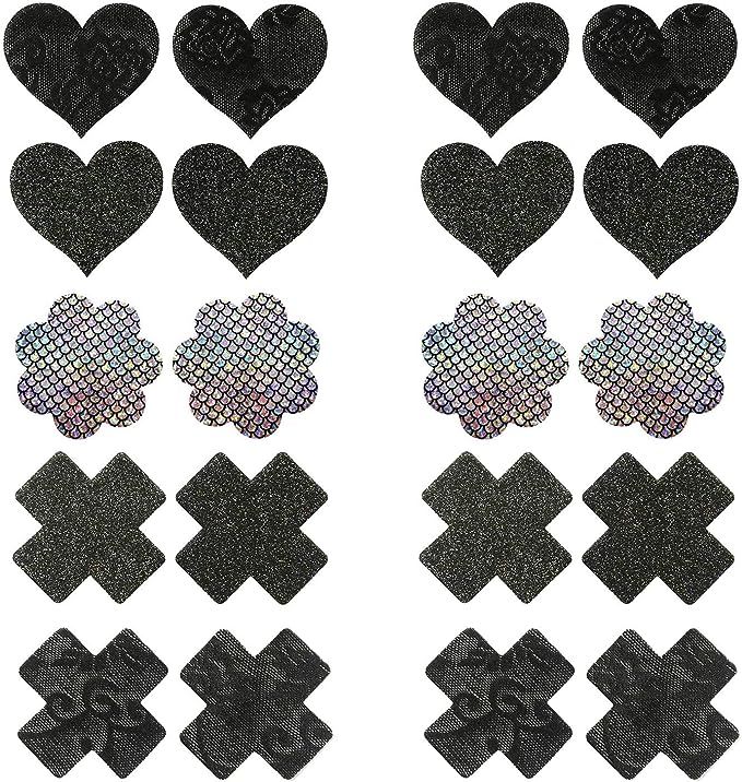 Glitters Pasties Nipple Covers,Multi Design Nipple Stickers Disposable,Waterproof ( Black) | Amazon (US)