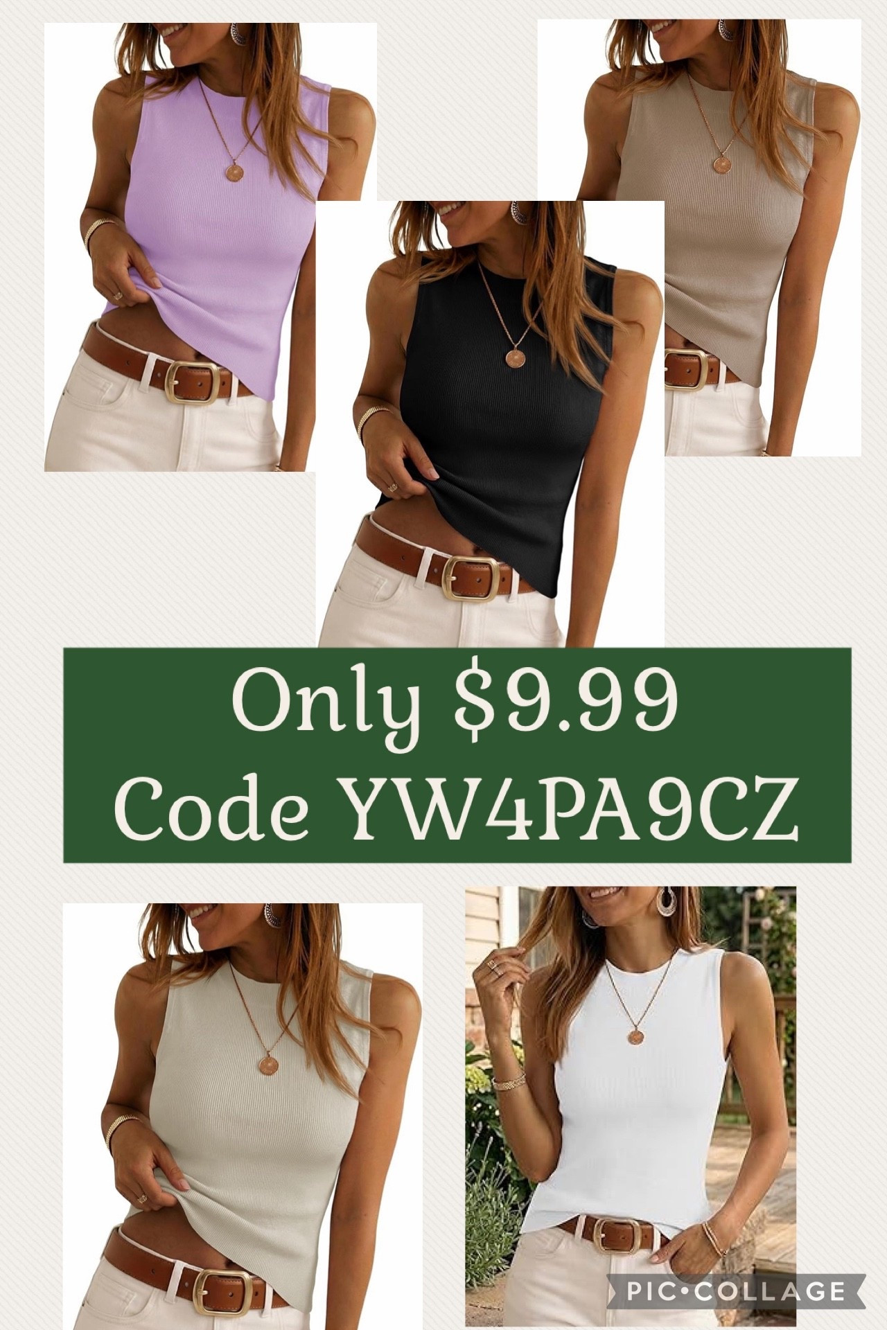 Perfect summer staple only $9.99 with code!! 

Outfit women’s shirts, summer tank top sleeveless basic