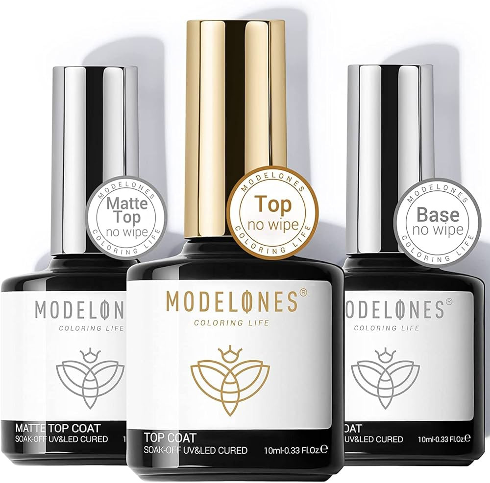 Modelones Gel Nail Polish Matte Top Coat Base Coat, 3Pcs No Wipe Top Coat, Long Lasting High Glos... | Amazon (CA)