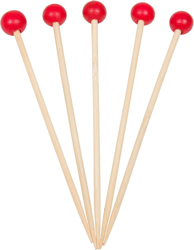200 Count | KingSeal Bamboo Specialty Cocktail Party Picks, 4.5 Inches, Red Ball Head, Perfect fo... | Amazon (US)