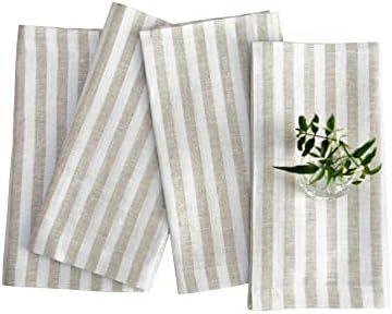 Solino Home Linen Stripe Napkins – 20 x 20 Inch, European Flax, Natural and White – Set of 4 ... | Amazon (CA)