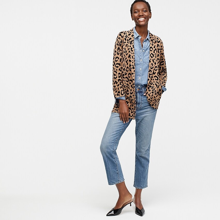 Sophie open-front sweater-blazer in leopard | J. Crew US