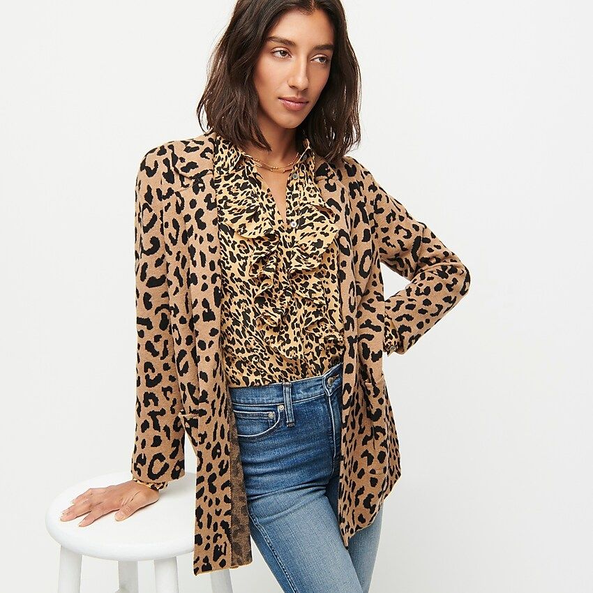 Sophie open-front sweater-blazer in leopard | J.Crew Canada