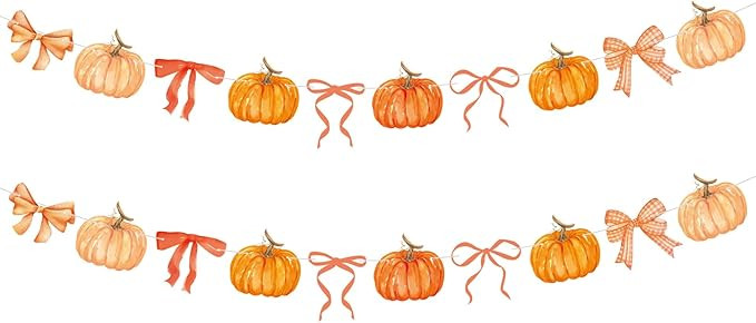 Oudain 2 Pack Fall Decor Fall Pumpkin Garland 6.56 ft Orange Pumpkin Paper Bow Hanging Banner for... | Amazon (US)
