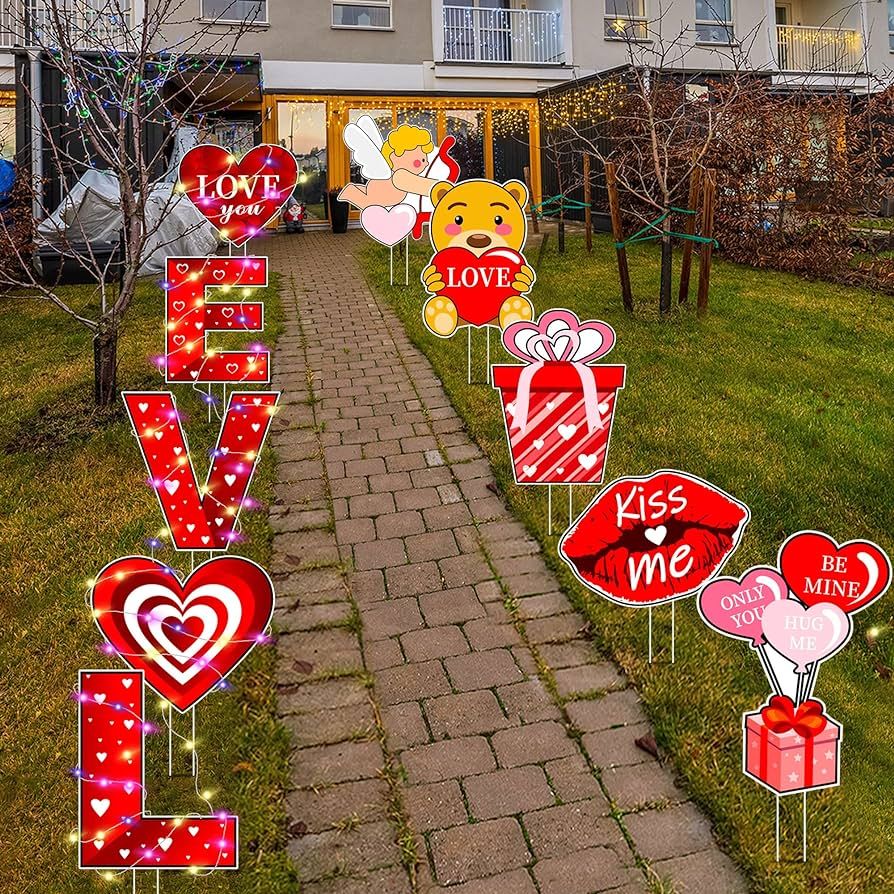 FEQO 10 Pack Valentines Day Yard Signs Garden Stakes Valentines Yard Lawn Outdoor Decorations Lov... | Amazon (US)