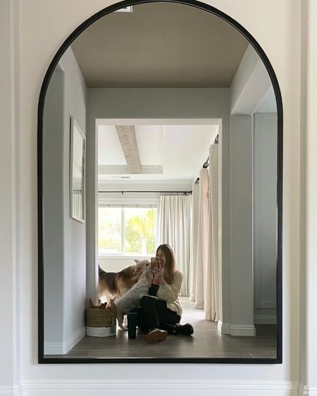 Sit on the floor. Your dogs will love it 🥰🤣 My arched mirror makes such a big impact — I have one in my living room as well! Also linking similar options!

Arch mirror. Arched mirror. Floor mirror. Ivory drapes. Linen curtains. Knit cardigan. Black tennis shoes. Cute sneakers. Black trainers. Transitional home.

#LTKFind #LTKhome
