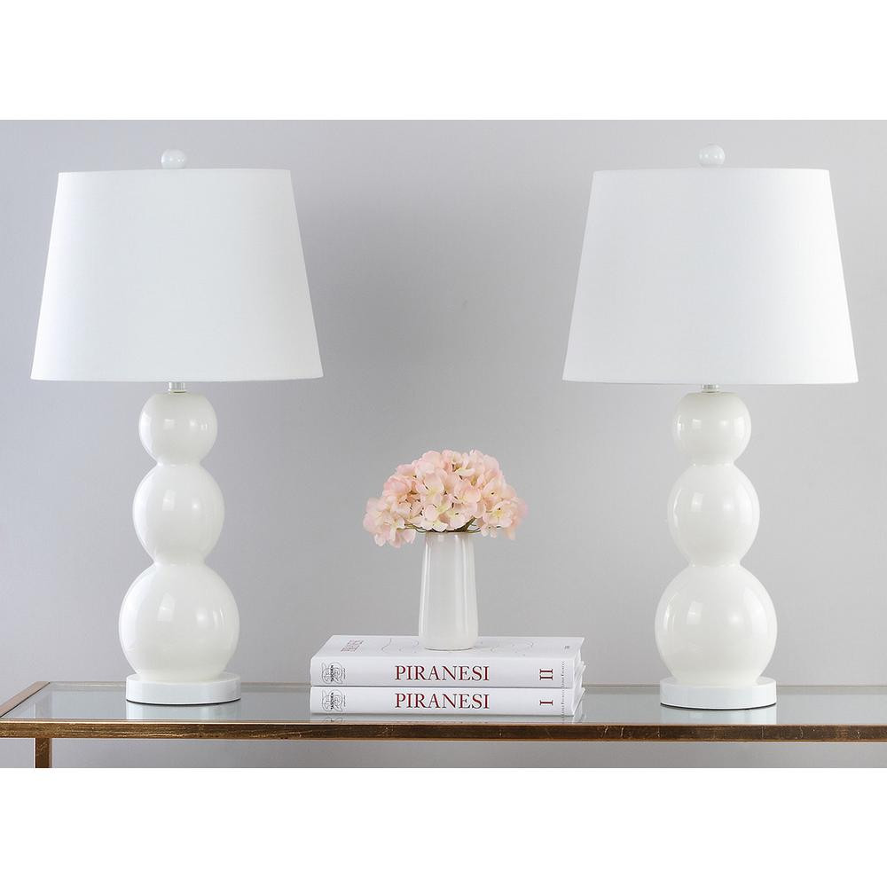 Safavieh Jayne 27.5 in. White Three Sphere Glass Table Lamp with White Shade (Set of 2) | The Home Depot