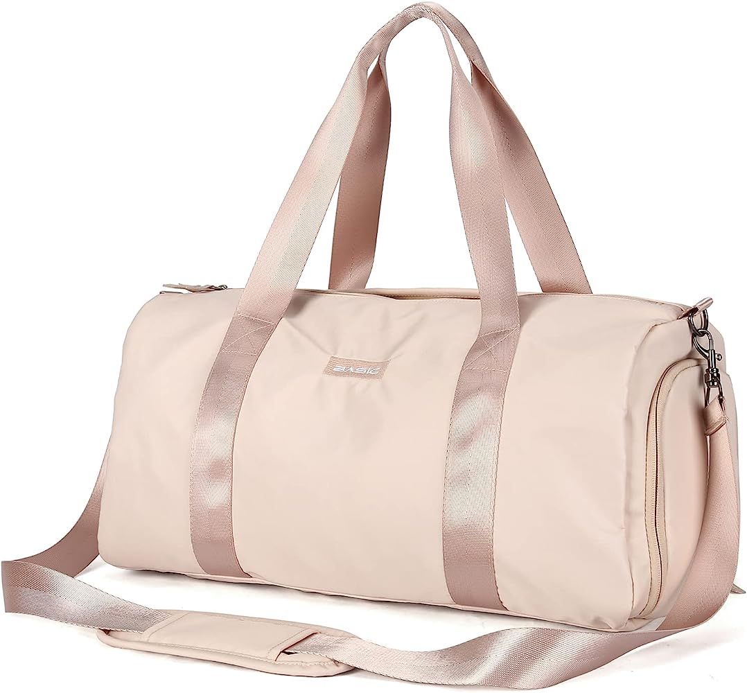 Gym Bag for Women, Workout Duffel Bag, Sports Gym Bags with Wet Pocket and Shoe Compartment,Beige | Amazon (US)