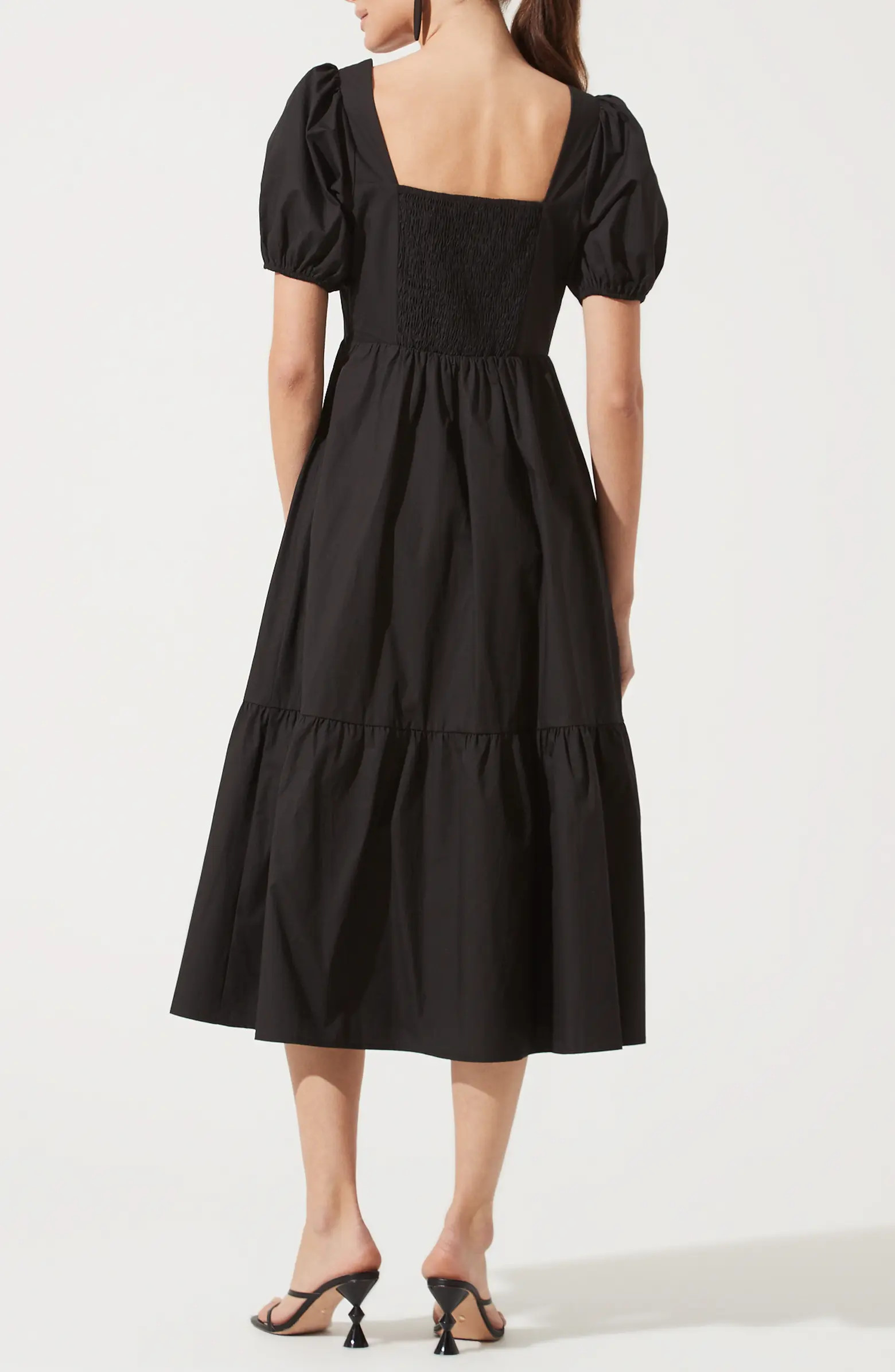 Astr Poplin Puff Sleeve Tiered Midi Dress | Nordstrom Rack