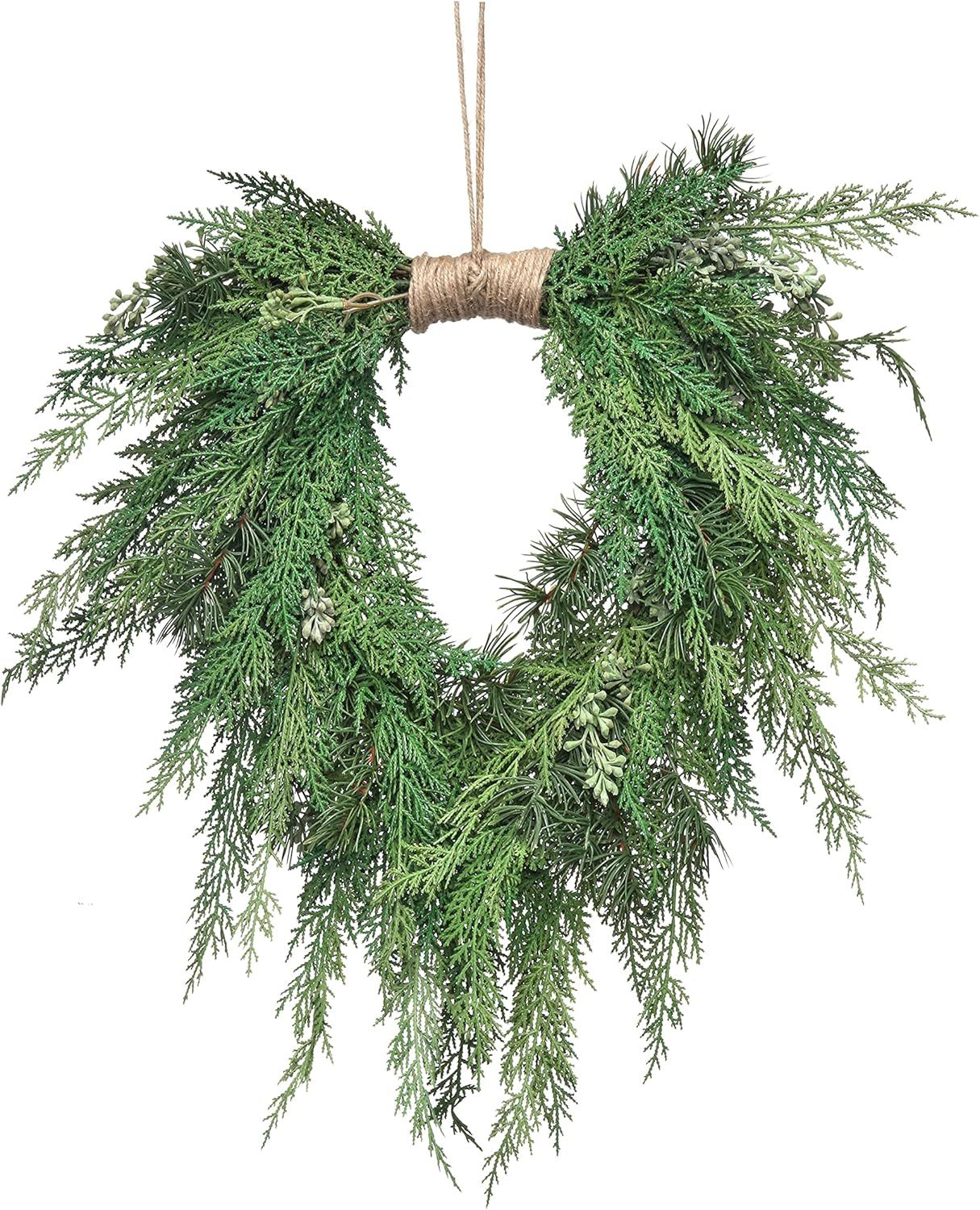 Amazon.com: 18 inch Artificial Cedar and Jute Front Door Wreath with Hand Tied Twig Base : Home &... | Amazon (US)