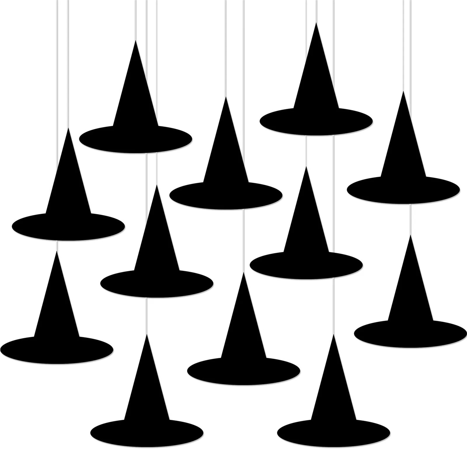 12 Pack Hanging Witch Hat Halloween Decorations, Black Paper Hanging Halloween Decor for Indoor O... | Walmart (US)