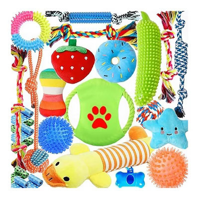 Itopfox Dog Toys 25 Pack for Fun and Teeth Cleaning, Puppy Chew Toys with Squeak Plush Toy, Squeaky Toy Balls, Tug of War and Rope Toys for Puppy | Target
