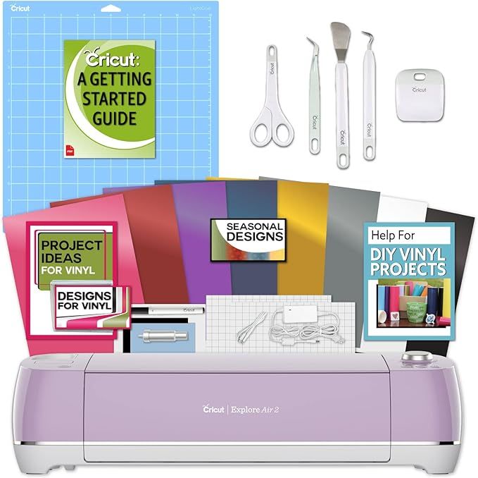 Cricut Explore Air 2 Lilac Machine Bundle - Beginner Guide, Tool Kit, Vinyl Pack, Designs & Proje... | Amazon (US)