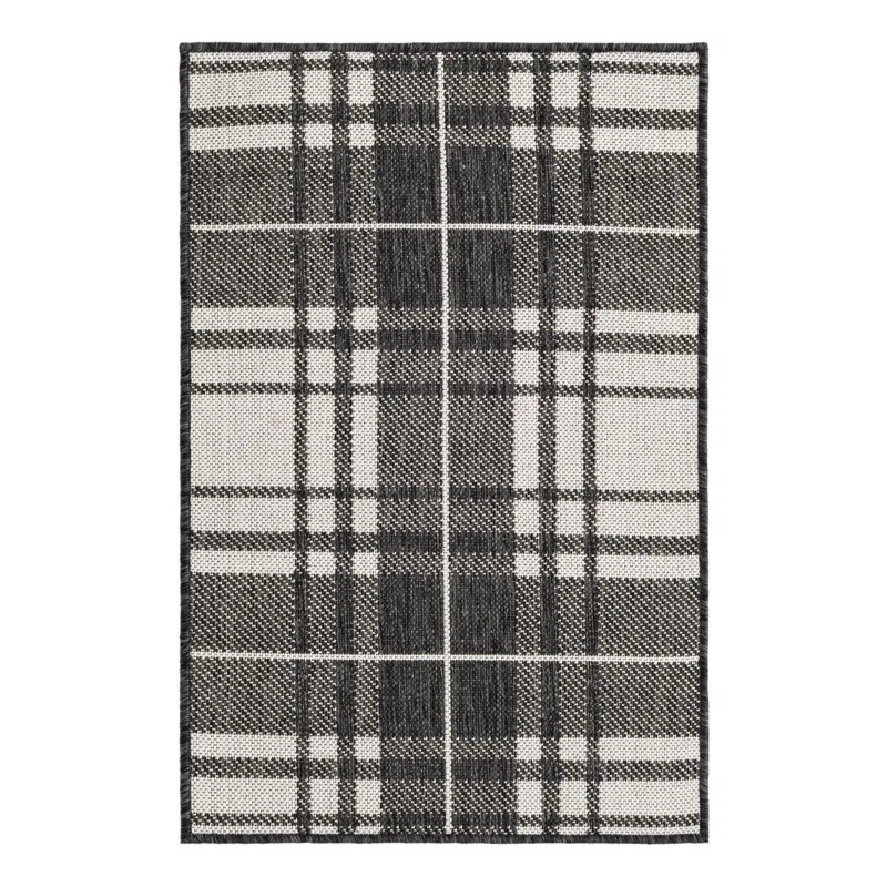 Tatasha Plaid Power Loom Polypropylene Plastic Indoor/Outdoor Area Rug in Black/White | Wayfair North America