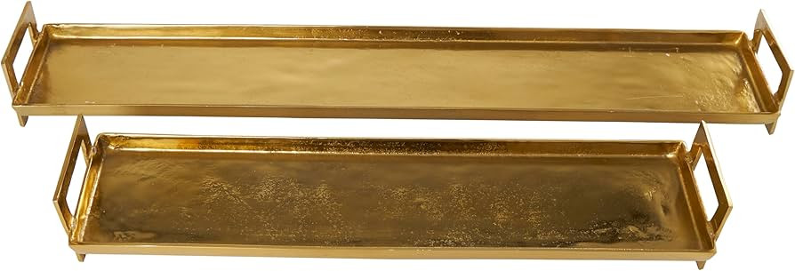Deco 79 Aluminum Metal Living Room Decor Tray Nesting Ottoman Tray with Gold Handles, Set of 2 Se... | Amazon (US)