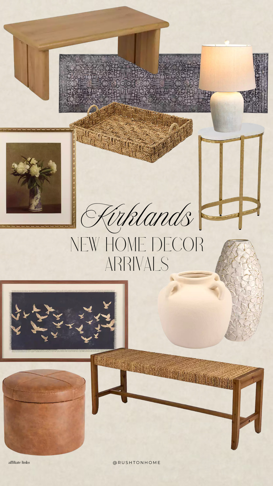 Kirklands home decor finds, kirklands new arrivals, kirklands home decor, neutral home decor kirklands, organic modern decor, earthy home styling, woven bench decor, rattan tray styling, neutral table lamp decor, gold accent table decor, vintage inspired wall art, decorative vases neutral, textured home decor, warm minimal home, curated home aesthetic, living room decor finds, entryway decor ideas, affordable home decor kirklands, designer look for less decor, neutral styling inspiration, kirklands spring decor, kirklands furniture and decor, classic home styling 

 #LTKHome