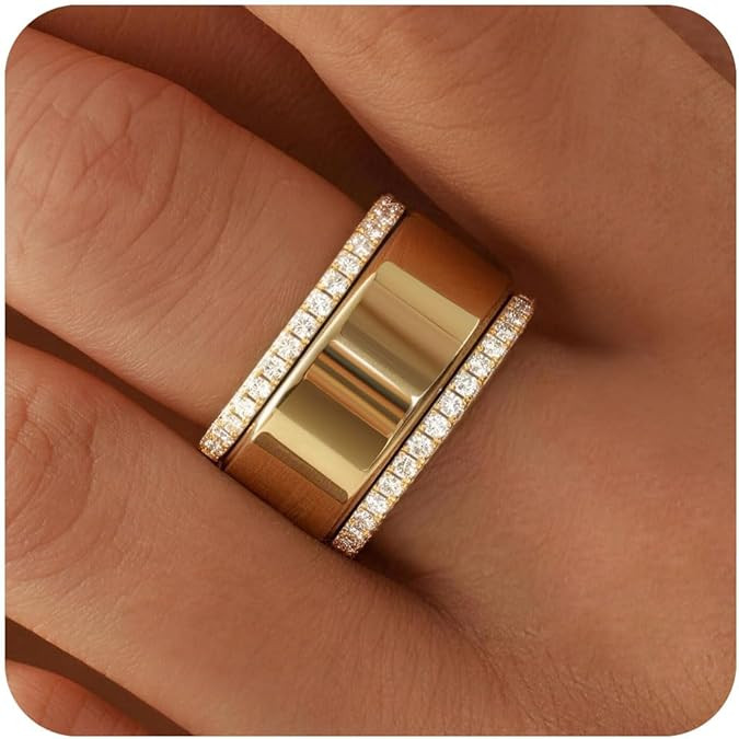 ASHINE Moissanite Eternity Band Ring for Women, 925 Sterling Silver Gold Plated Bezel Set Stackab... | Amazon (US)