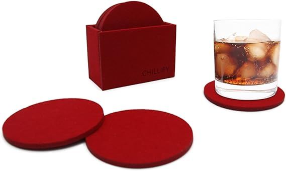 Chillify Felt Coasters with Holder | Kitchen Home Decor Gift | Non-Slip, Water Resistant, Washabl... | Amazon (US)
