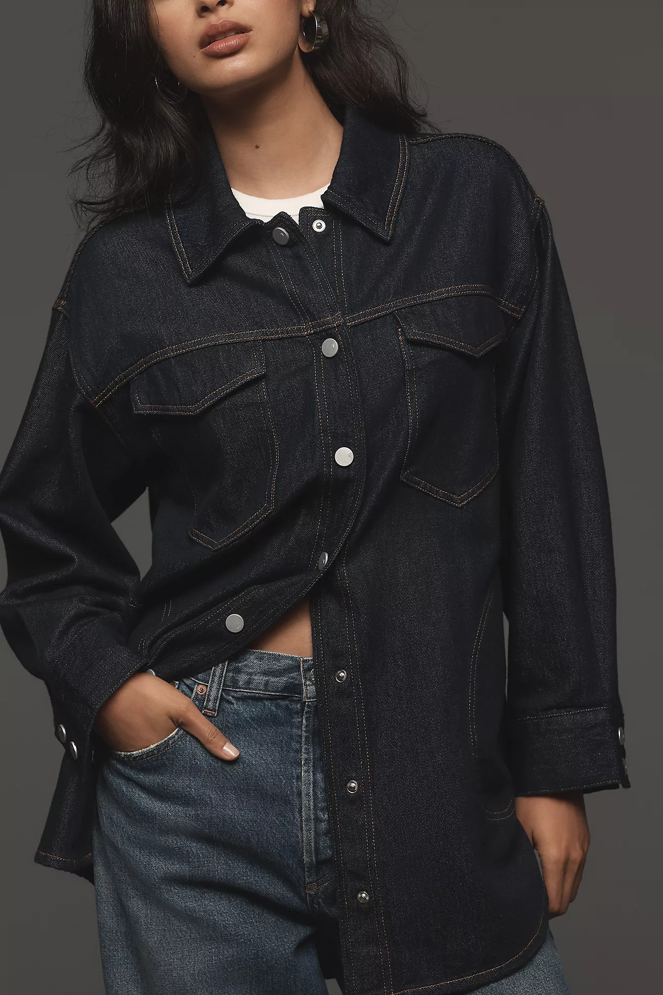 The Tillie Relaxed Denim Shacket by Pilcro | Anthropologie (US)