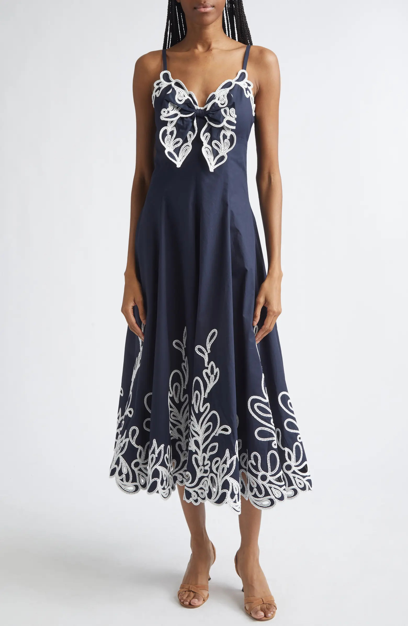 Cinq à Sept Embroidered Paisley Bloom Detail Cotton Dress | Nordstrom | Nordstrom