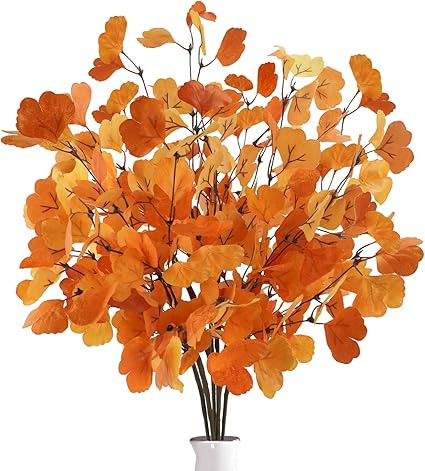 6 Pcs Fall Artificial Ginkgo Leaves Stems Fall Greenery Stems Autumn Leaves Stems Spray for Vases... | Amazon (US)