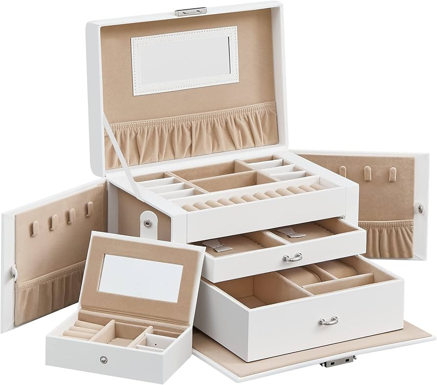 SONGMICS Jewelry Box 3 Layers, Jewelry Organizer with 2 Drawers, Jewelry Case with Portable Trave... | Amazon (US)