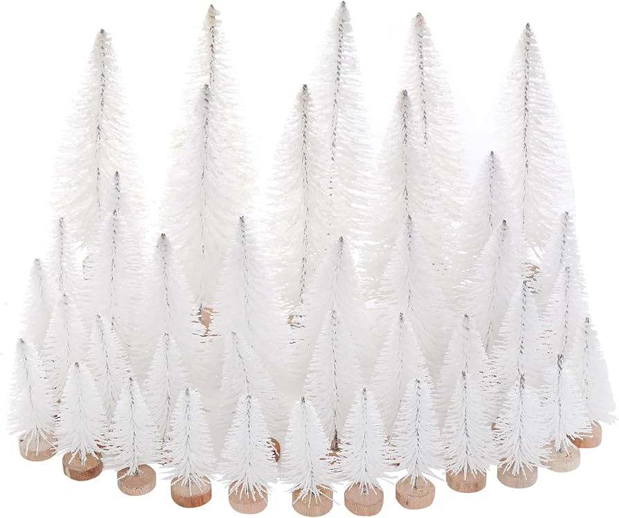 Yookat 40Pcs Mini Christmas Trees Artificial Mini Pine Trees with Wood Base Sisal Trees Bottle Br... | Amazon (US)